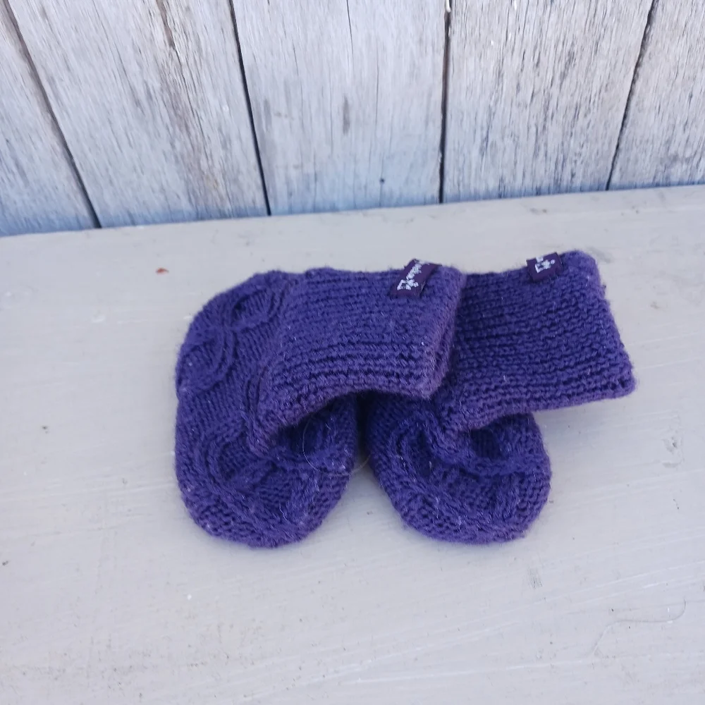 Melton Children Knitted Wool‎ Booties/Slippers Purple Leather Bottom OS It's a